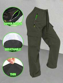 Pantalones rectos para mujer para hacer ejercicio, pantalones jogger ligeros y transpirables con bolsillos con cremallera de contraste, versátiles para múltiples ocasiones - Verde - Ver 4