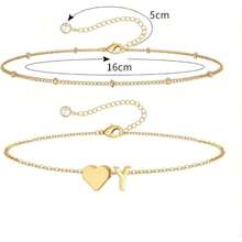 Set Of 1 Gold-Plated Stainless Steel Initial Letter Bracelet With Name Letter, 16 + 5 Cm Ankle, Love Heart Bracelets For Women And Ladies, 43441553 - 古銅色 - 查看 2