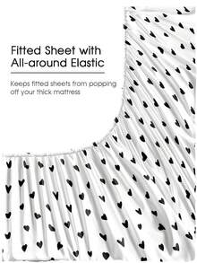 Bộ ga trải giường 4 món màu đen trắng họa tiết trái tim, gồm 1 ga trải giường có chun, 1 ga phủ và 2 vỏ gối (không bao gồm ruột gối). Bộ ga trải giường cao cấp cỡ King, Queen, Full, Twin, có độ sâu túi lên đến 11.8 inch, vỏ gối mềm mại, thoáng khí, không nhăn, giúp ngủ ngon hơn, phong cách khách sạn sang trọng, quà tặng cho bố mẹ và bạn bè. - trắng - Xem 6