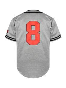 Men's #8 Birmingham Baseball Jersey, Gray Red Black Athletic Short Sleeve Shirt For Game Day & Daily Wear - 灰色 - 查看 5