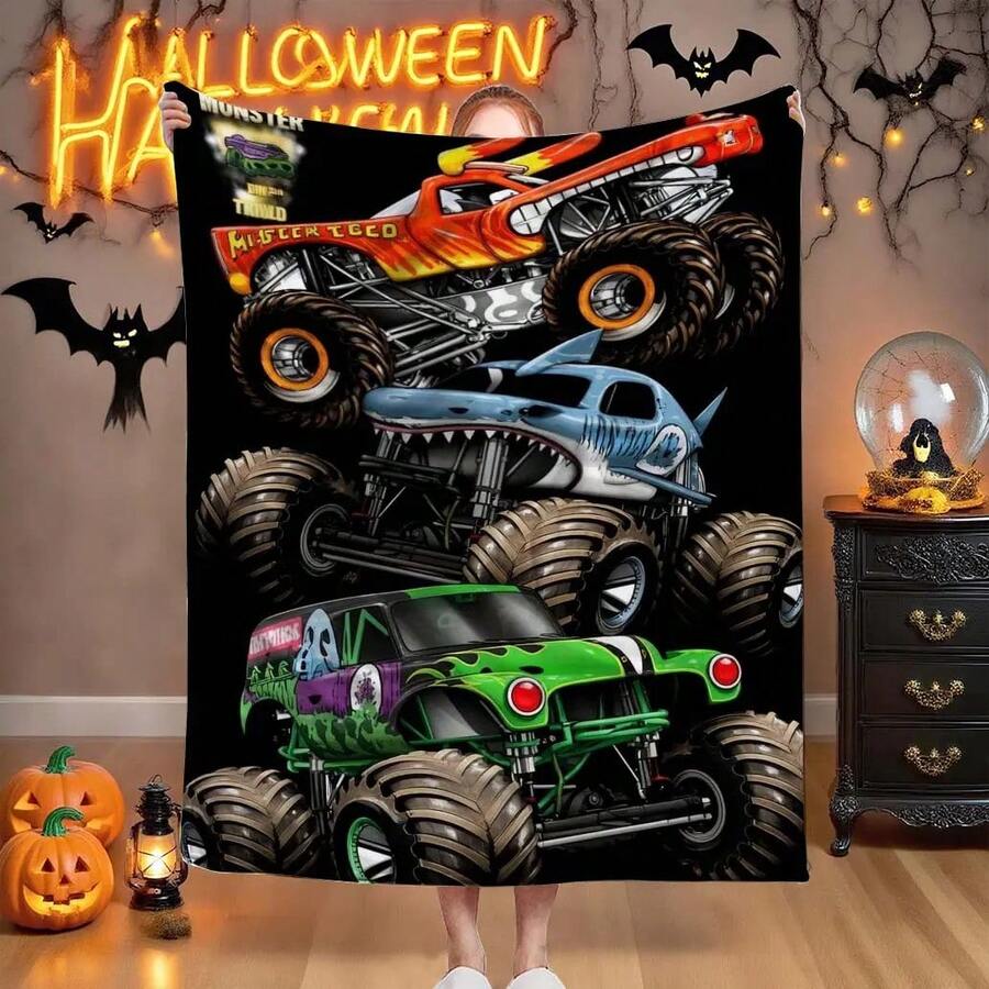 1PCMonster Jam Monster Truck, Soft Warm Anti-Pilling, Ideal Gift For All Seasons, Sofa Bed Use, Blankets For Sofa, Halloween - 1 - Xem 1