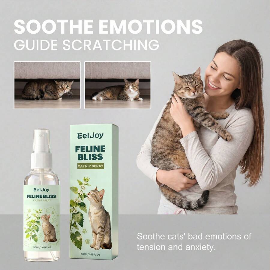 1瓶/100毫升猫咪喷雾，有助于缓解猫咪焦虑，增强宠物活力，并提供健康护理。猫咪训练液，为宠物猫咪带来有趣的互动游戏时光。