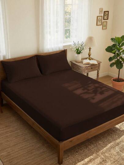1 pièce Drap-housse super doux de couleur unie, literie, drap-housse léger, housse de matelas marron chocolat, drap-housse à poche profonde, doux et respirant, convient pour les lits simples, doubles, queen et king, toutes saisons, décoration d'intérieur, lavable en machine