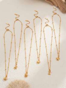 1件不锈钢海洋系列精致珍珠链项链，配海星、贝壳、小鱼吊坠，适合日常和节日佩戴 - 金色 - 查看 7