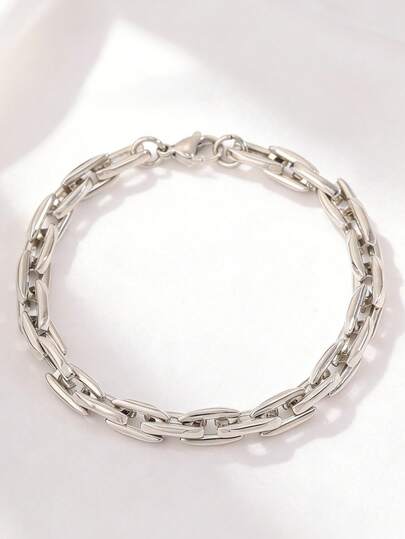 Camhanno 1pc Light Luxury Elegant Stainless Steel Bracelet, Delicate Interlocking Link Chain Design, Suitable For Daily Commute, Romantic Dating, Weekend Party And Friend Gathering, Comfortable To Wear All Day, Perfect Gift For Girlfriend, Friend And Family, Easy To Match With Casual And Formal Outfits, High Quality Material For Long-Lasting Use