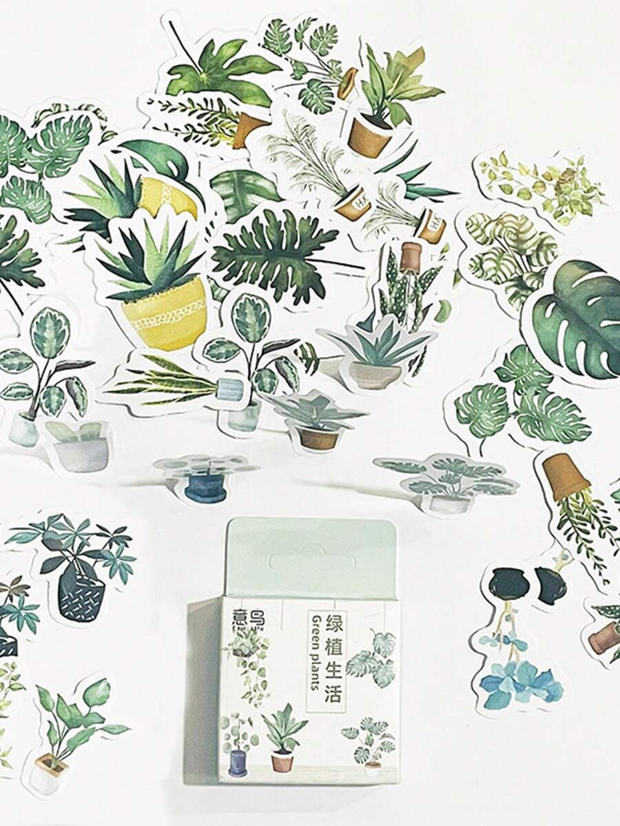 46pcs/Set Ins Fresh Art Style Green Plant Life Series Box Stickers DIY Journal Diary Decoration Sealing Stickers Decorative Stickers - Sticker - View 1