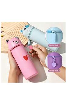 Panda Bear Creative Stationery Pouch Student Supplies Pen Holder Festival Gift Cosmetic Organizer Silicone Portable Pencil Case - Bear Pencil Case - View 3