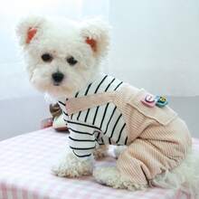 1pc Pet Clothes Black & White Striped Pocket Overalls - Multicolor - View 2