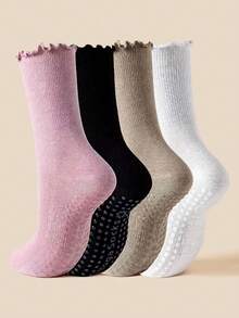 1/4 Đôi tất nữ dài đến giữa bắp chân, tất yoga chuyên nghiệp chống trơn trượt! Thiết kế viền xếp ly, đế chấm chống trượt, thoáng khí, che phủ đến giữa bắp chân và mắt cá chân, rất cần thiết cho Pilates & Khiêu vũ! - Nhiều màu - Xem 3