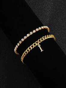 Hip Hop Initial Anklet For Women, Stackable Crystal Tennis Chain Foot Jewelry Gift - Custom Lettering Anklet - View 20