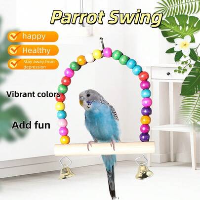 1 Stück Papagei Schaukel Hänge Spielzeug, Hamster Kau- und Kletter-Seil, Vogelkäfig Zubehör, buntes Perlenspielzeug