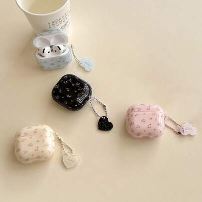 Minimalist 4-Color Floral With Heart Pendant Earphone Case Suitable For AirPods Pro 2, Cute Apple 4 Minimalist 3 New 1/2 Generation Earphone Case Protector For Women