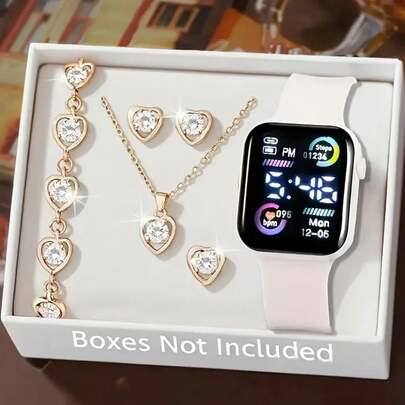 Nuevo reloj electrónico de moda de ocio para mujer con reloj de pulsera luminoso + collar de mariposa Simple, pulsera, pendientes, anillo TICP