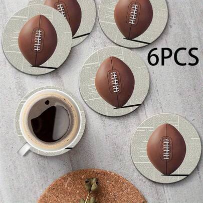 6 pièces Dessous de verre ronds en PET avec impression 2D de motifs de football et d'événements sportifs, convient pour la cour, la cuisine, le salon, la table de salle à manger pour les rassemblements familiaux. Cadeau idéal pour les amis et la famille lors des fêtes, pour la Saint-Valentin, les mariages, les anniversaires. Accessoires de décoration pour la maison, meilleur cadeau pour les amis