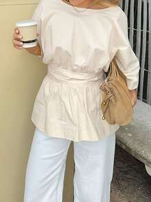 Camisa de mujer Look Polly con lazo, espalda descubierta y manga corta, estilo casual y de vacaciones, para primavera/verano - Albaricoque - Ver 2