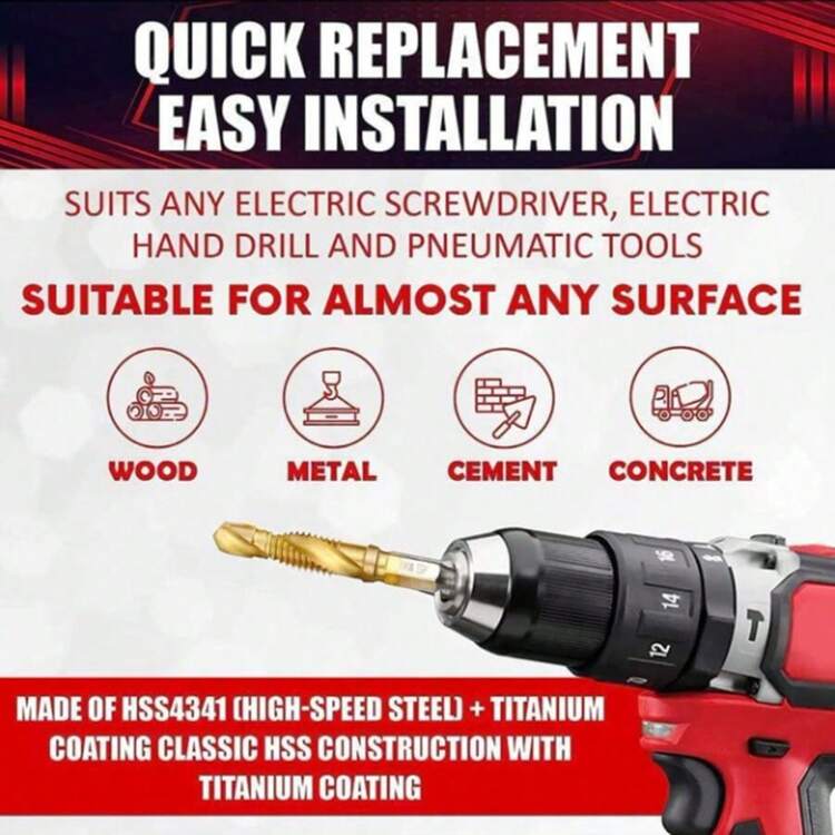 HSS Material Composite Screw Tap Drill Bits, Ball Bearing Steel Countersink Cutter, Woodworking M3/M4/M5/M6/M8/M10 Metric Combination Threaded Reamer Bits, Drilling And Tapping Integrated Tool Accessories - One Size - View 5