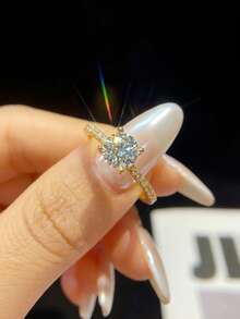 1 chiếc nhẫn kim cương và moissanite bốn chấu tối giản 1.0 carat, bạc sterling 925, sang trọng tinh tế, lý tưởng cho quà tặng đính hôn, cưới, sinh nhật hoặc kỷ niệm cho bạn thân. - Nhẫn Moissanite bốn chấu - 1ct - Xem 5