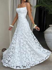 Unadoll Women's Spring Lace-Up Backless Lace Dress, Sexy And Elegant, Suitable For Vacation, Date, Back To School, New Year, Valentine's Day, Party, Wedding And Beach Wear White Summer - White - View 9