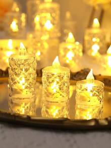 3/12/24pcs Indoor Decorative Crystal Diamond Shaped LED Electronic Candle Lights, Battery Powered Flameless Candle Lights, LED Decorative Tea Candle Lights (Batteries Included), Suitable For Wedding, Dining Table, Holiday Decoration, Valentine's Day Party Decoration - 無色 - 查看 5