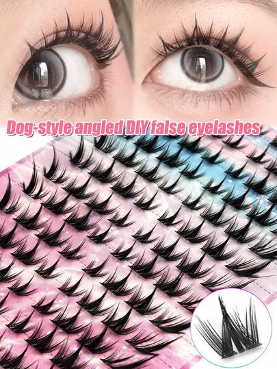 104pcs Soft Natural Look False Eyelashes, Suitable For Beginners, Dog Eye + Lazy Girl Cute Fluffy Cartoon Series Segmented C-Curl Curly False Eyelash Clusters