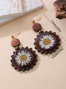 一对天然木质底座干花向日葵耳环，自然主义设计，夸张风格，适合旅行、度假、派对、下午茶、音乐节和日常佩戴。 - 咖啡 - 查看 2