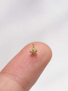 1pc 925 Sterling Silver Flower Shape CZ Nose Stud Piercing Jwelry - Gold - View 2