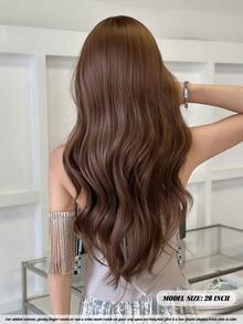 NAMM 1 Peça Peruca Longa para Mulheres de 26 Polegadas, Onda Solta Marrom Quente Suave com Franja, Peruca Sintética Fofinha Natural e Realista de Máquina Completa para Iniciantes, Uso Diário e Escolar, Acessório de Cabelo Elegante e Versátil - Castanho - Visão 3