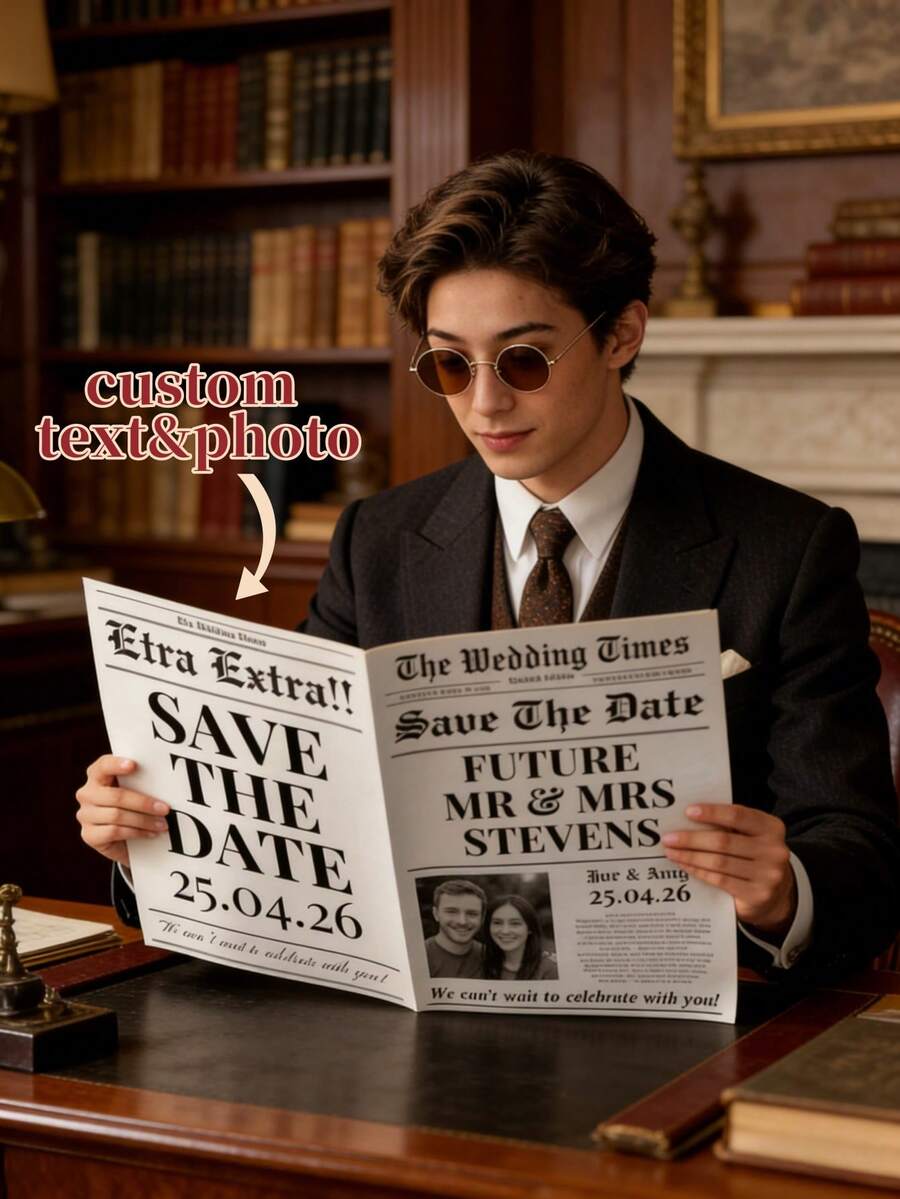 1件客製化婚禮報紙海報,個性化照片與文字印刷,Save The Date 婚禮通知,客製化婚禮禮物,客製化報紙,婚禮紀念品,訂婚新娘派對裝飾,婚禮裝飾,居家展示,特殊場合 - 彩色 - 查看 1