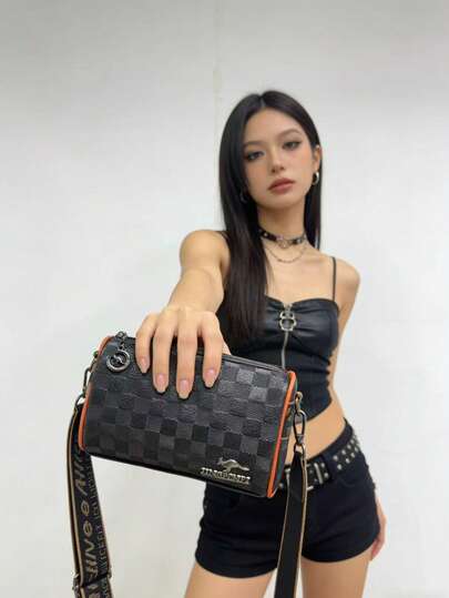 1 Piece - A Black Round Handbag With A Vintage Three-Dimensional Check Pattern, A High-End Crossbody Bag, A Bridal Bag, A Wedding Bag, A Valentine's Day Gift