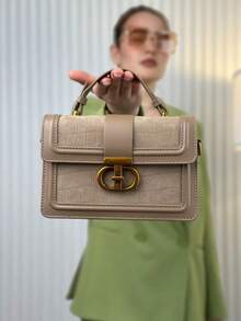 极简主义纯色复古拼接哑光仿麂皮手提包，小巧独特设计，搭配精致五金配件，时尚优雅的女士单肩包，适合通勤、购物、约会、送礼、摄影等多种场合。 - 卡其色 - 查看 10