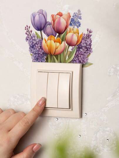 9.25英寸 x 12.8英寸，1张SupSticker清新春日花卉蝴蝶图案开关装饰贴纸，乙烯基/PVC材质，自粘可移除，适用于装饰客厅、卧室、厨房、浴室、教室、宿舍墙壁上的开关