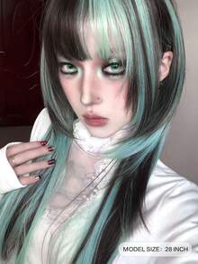 alicegarden 28-Inch Long Synthetic Wig Featuring A Natural Straight Style A Stunning Multicolor. Designed With Bangs , This False Hairpiece Is Perfect For Ms Daily Use, Offering A Natural And Realistic Appearance That Mimics Gift For Ladies. - Multicolor - View 3
