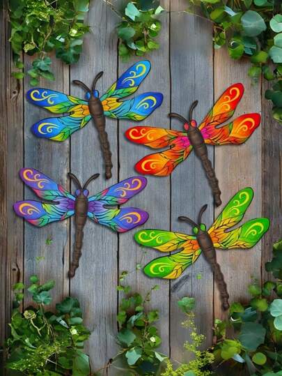 1pc/4pcs Vibrant Metal Dragonfly Wall Decor, Fade-Resistant Metal Dragonfly Hanging Ornament, Suitable For Garden Fence, Wall, Yard Exterior Decoration, Mother's Day/Housewarming Gift