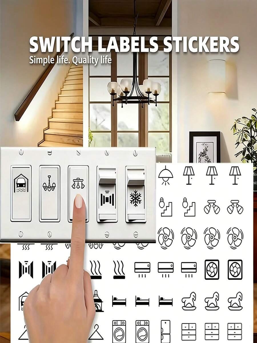 Switch Labels - Essential For Your Home, Suitable For Lighting, Fan And Heating Control. These Self-Adhesive Stickers Are Oil-Resistant, Easy To Use, And Perfect For Bedrooms, Bathrooms, Kitchens, Garages, And Laundry Rooms. - Multicolor - View 1