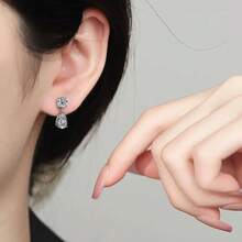 1 Đôi bông tai mặt dây chuyền bạc S925 dành cho nữ, bông tai đá Moissanite hình giọt nước 5*8mm/6*9mm, thích hợp cho đám cưới, lễ đính hôn và đeo hàng ngày. - Một cặp - Xem 3