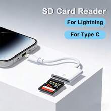 SD Card Reader Compatible With IPhone, USB C/Lightning Interface, Compatible With IPhone 17/16/15/14/13/12/11/XR/Xs Max/7/8 Plus/SE, Camera Storage Card Reader For Samsung Galaxy, - 白色 - 查看 2