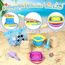 MgftyhCollapsible Beach Buckets For 2 Packs Foldable Sand Buckets And Shovels With Mesh Beach Bag Silicone Sand Pails For Toddlers Beach Toys Easter Egg Hunt Camping Travelling Fishing Water Pailfyuijyiu - Colorful - View 3