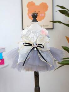 1件宠物服装，可爱浪漫蕾丝皇冠婚纱礼服，适合小型犬和猫 - 彩色 - 查看 5