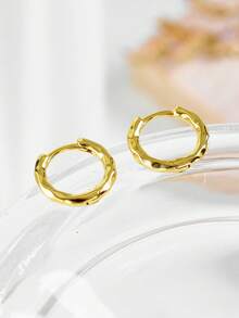 1 Pair S925 Sterling Silver Minimalist Hoop Earrings, Fashionable Delicate Design, Versatile Daily Wear Jewelry - Gold - View 6