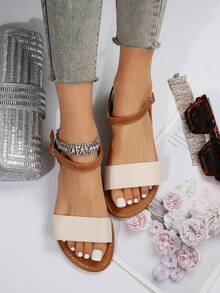 New Fashion Women Casual Thong Flat Sandals - Beige - View 3