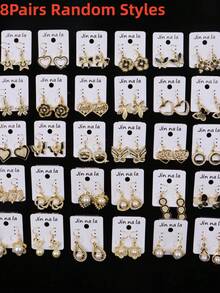 8对/套 精致时尚优雅迷人水钻水滴耳环 男女通用 蝴蝶花朵爱心星星几何形状 随机款式 浪漫约会求婚礼物 日常佩戴饰品 - 8對滴油水鑽掛墜耳環 - 查看 12