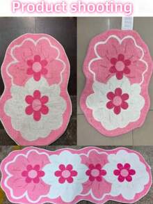 1pc Sweet Pink Floral Long Carpet, Bedroom Bedside Decorative Mat, Ins Style Fluffy Pink Flower Rug, Asymmetrical Size With 1-5cm Cutting Error, Hallway Long Carpet, Rug, Long Carpet, Area Small Rug, Mat, Home Decor, Area Rug, Living Room Area Rug, Living Room Home Decor, Room Decor, Plush Carpet, Furry Carpet, Autumn/Winter Carpet, Thick/Fluffy, Washable Carpet - Multicolor - View 9