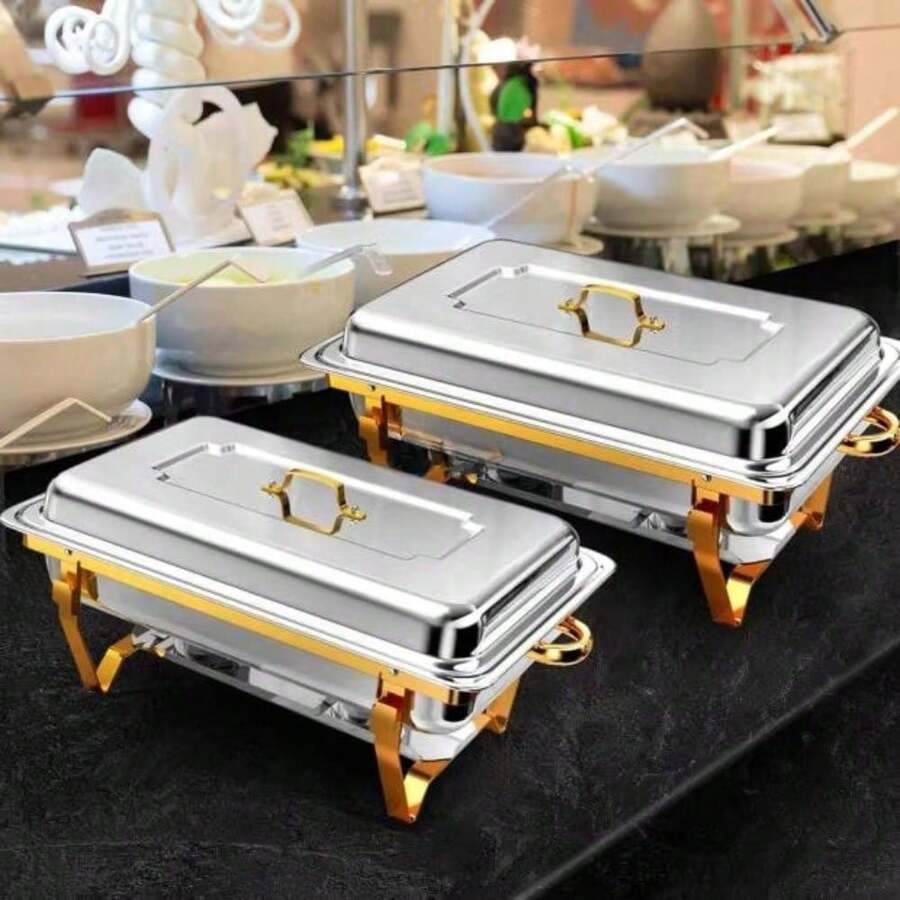 8夸脱不锈钢火锅自助餐套装 - 1个加热底座，派对餐饮用完整火锅套装