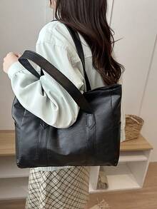 Minimalist Large Capacity Women Shoulder Tote Bag, Commuter Bag - Black - View 4