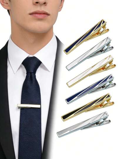 1pc/3pcs Men's Enamel Simple Line Tie Clip, Low-Key Luxurious Geometric Tie Clip For Men's Business Suit, Groom Wedding Formal Attire, Suitable For Wedding, Party, Business Negotiation And Various Occasions