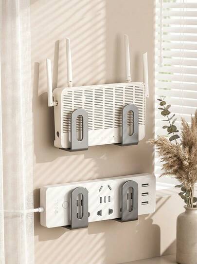 无需钻孔壁挂式储物架，适用于路由器、WiFi 调制解调器、机顶盒、电缆管理、合成宝石架，节省空间的多功能整理架（带粘合剂）