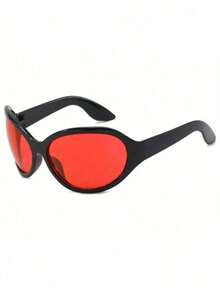 1pc Big Frame Round Black Frame Red Lens Fashion Fashion Glasses, Suitable Daily And Vacation Use Y2KFest MusicFest Summer Beach Vacation,Outdoor,Travel - 紅色 - 查看 3