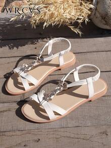 WRCVS Beige Women's Sandals, Flat Sandals With Criss-Cross Straps And Open Toe, Lightweight, Non-Slip, Vacation Style, Random Woven Pattern, Tassel Outdoor Sandals,Beach Shoes,Summer Outfits - Beige - View 8