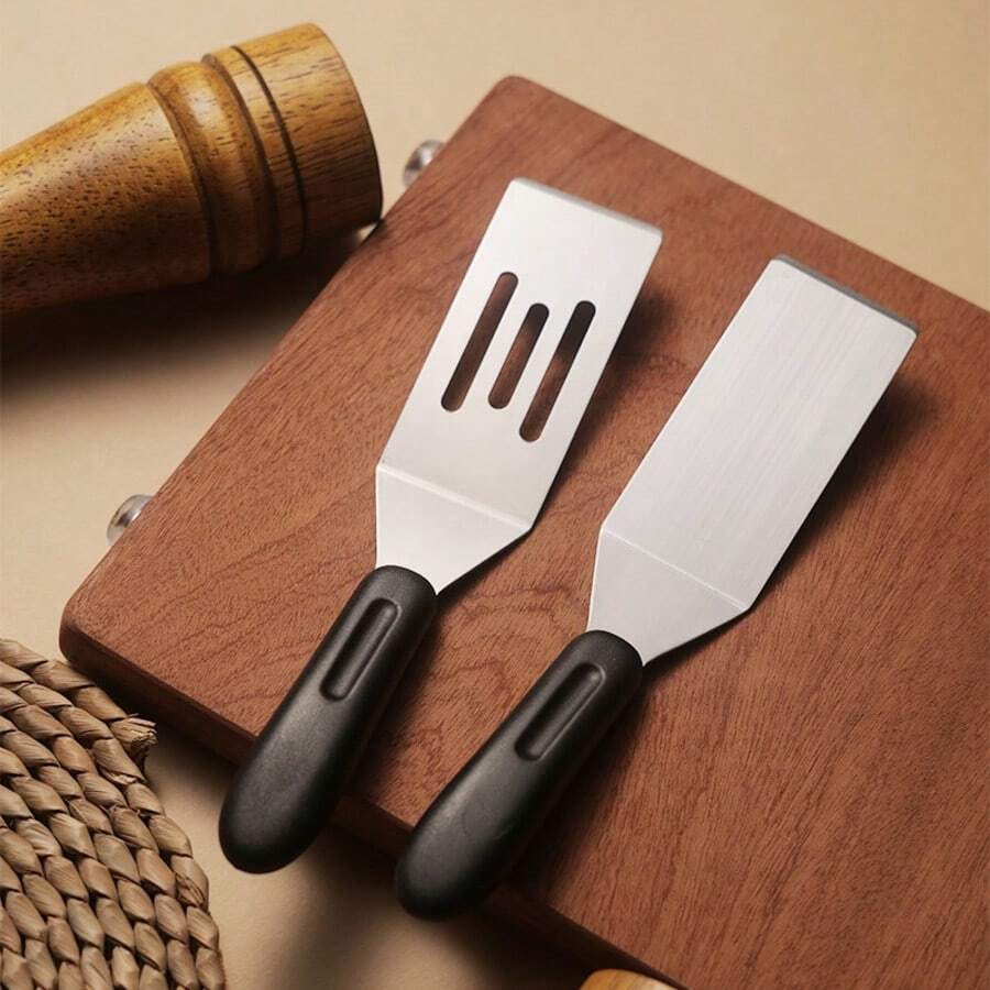 1 pieza Espátula de cocina de acero inoxidable, Espátula mini estilo japonés, Raspador de Teppanyaki y panqueques, Espátula para bistec y pastel, Herramienta de cocina creativa - Multicolor - Ver 1