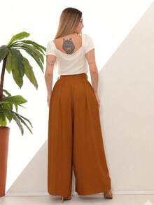 Women's Wide Leg High Waist Wide Leg Pants - Amber Brown - View 6